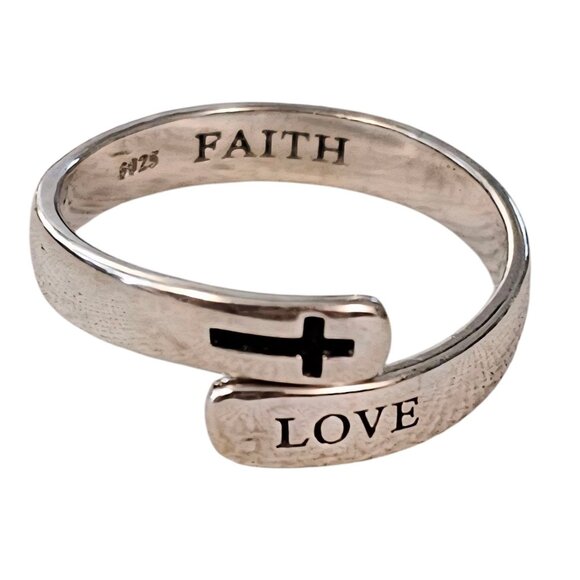 Sterling Silver Faith Bypass Ring Cross Love Size 10J131